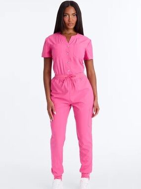 Hot Pink Short-Sleeve Jogger Scrub Uniform Jumpsuit NEW 🏷️